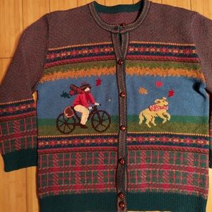 Autumn Novelty Shetland wool cardigan sweater xl